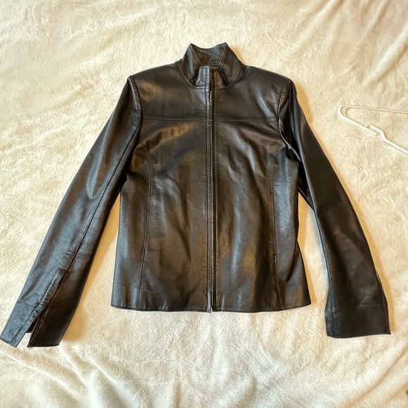 Olly London Jackets & Blazers - Olly London Sleek Black Leather Jacket (needs small repair)